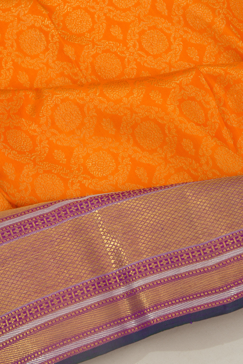 Kanchipuram Silk Brocade Orange Saree