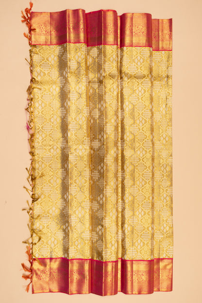 Kanchipuram Silk Tissue Brocade Gold Saree