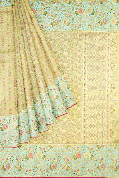 Kanchipuram Silk Tissue Jaal And Butta Green Saree