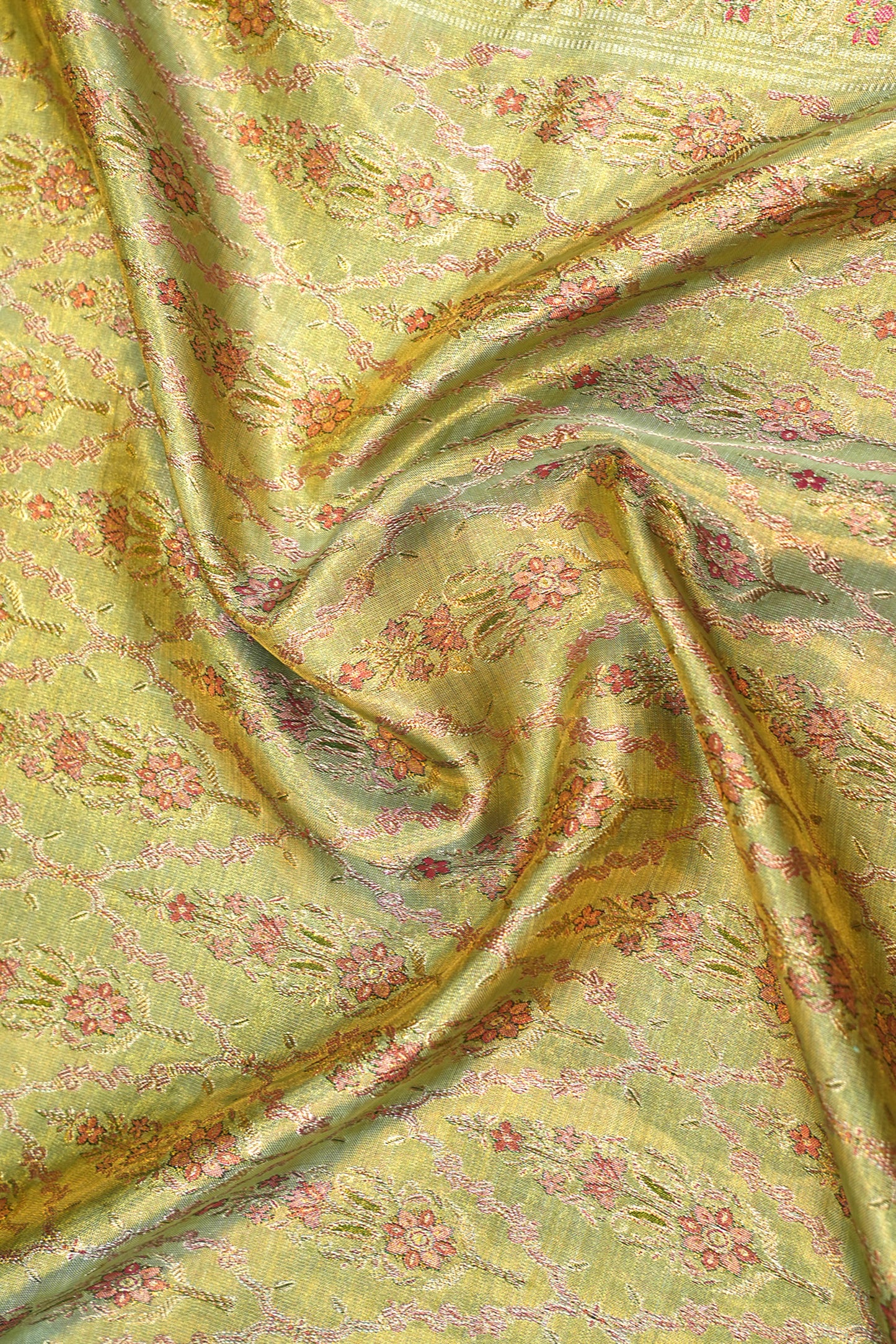 Kanchipuram Silk Tissue Jaal And Butta Green Saree - Not Allowed Online