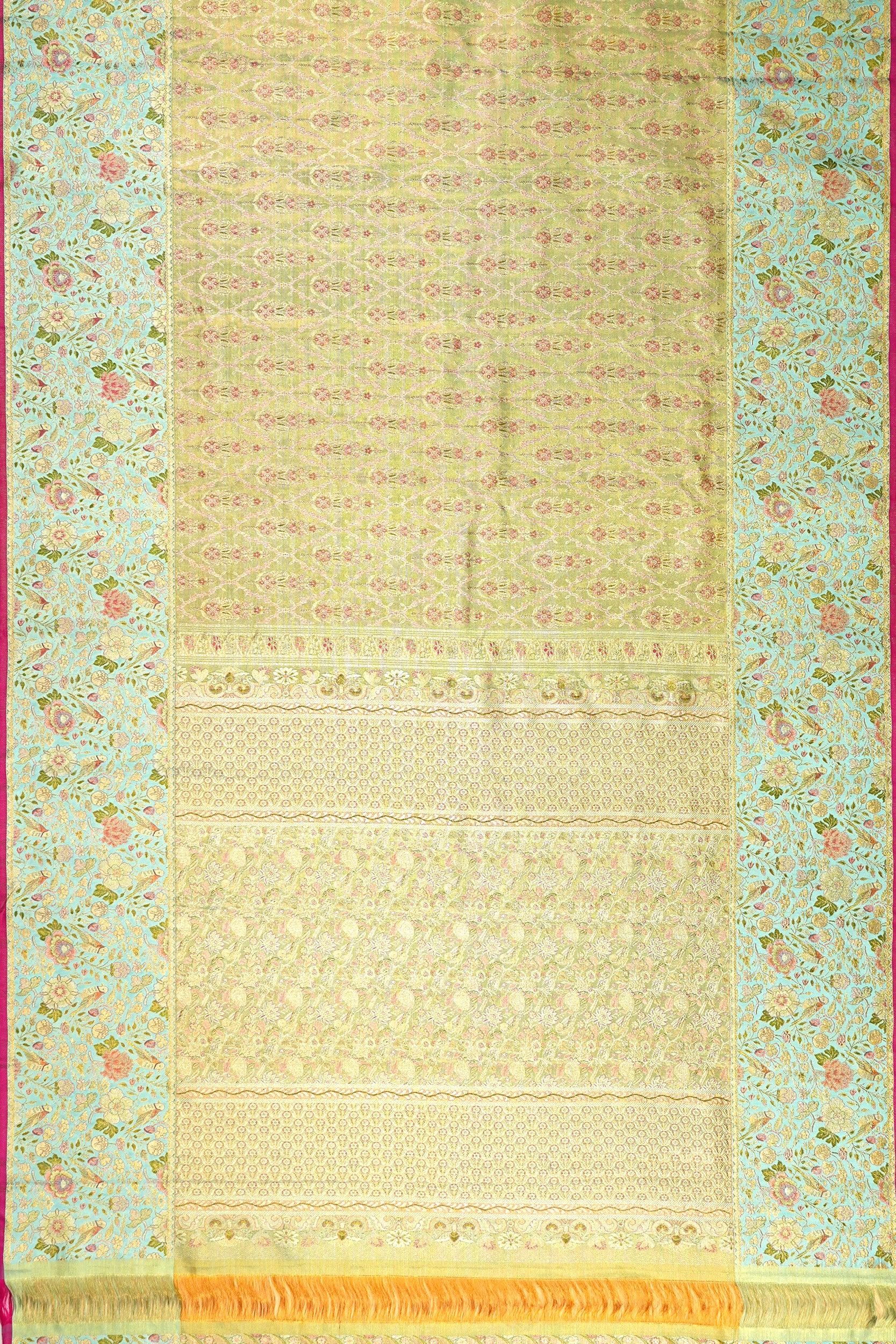 Kanchipuram Silk Tissue Jaal And Butta Green Saree - Not Allowed Online