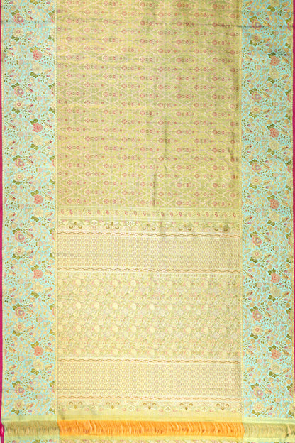 Kanchipuram Silk Tissue Jaal And Butta Green Saree - Not Allowed Online