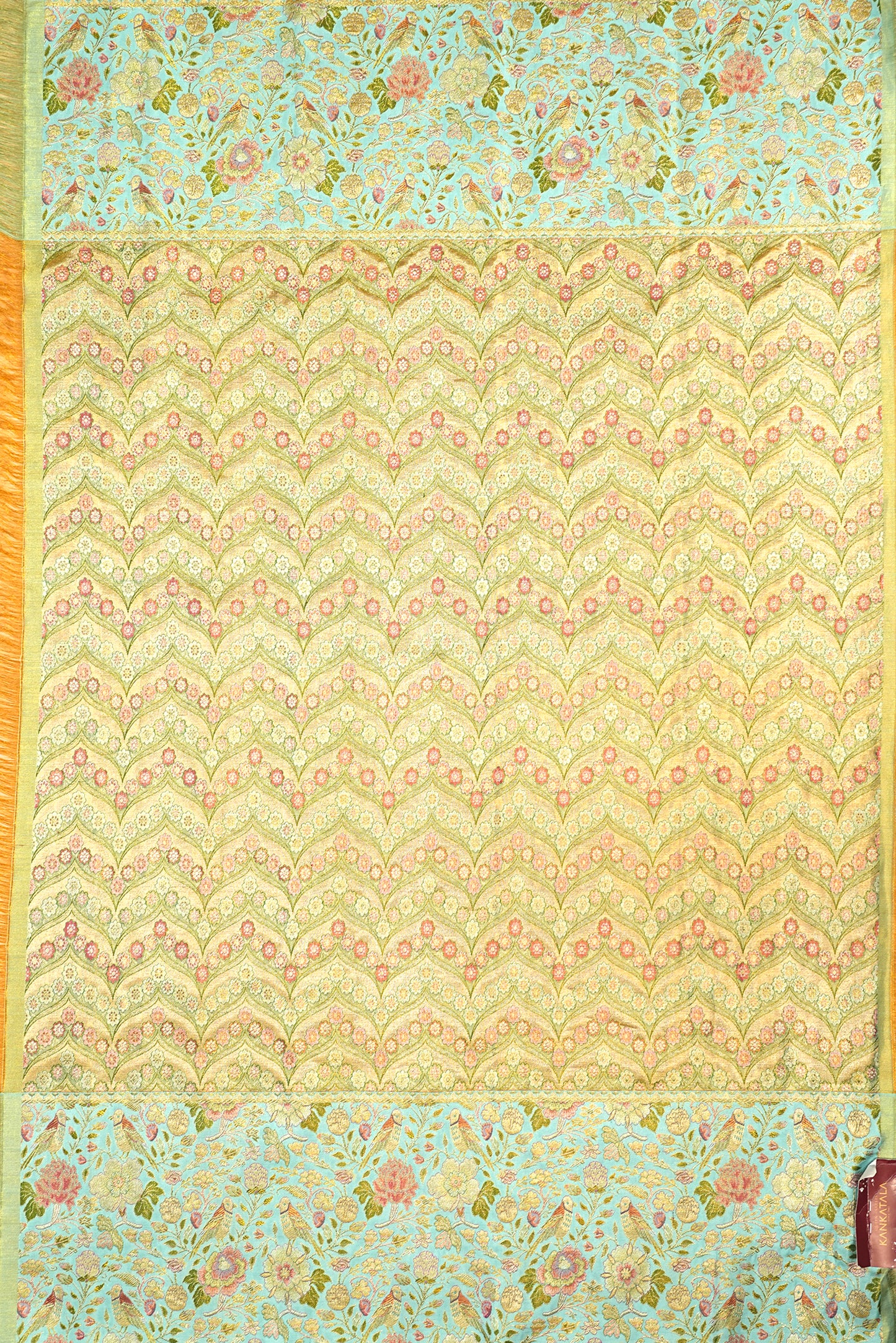 Kanchipuram Silk Tissue Jaal And Butta Green Saree - Not Allowed Online