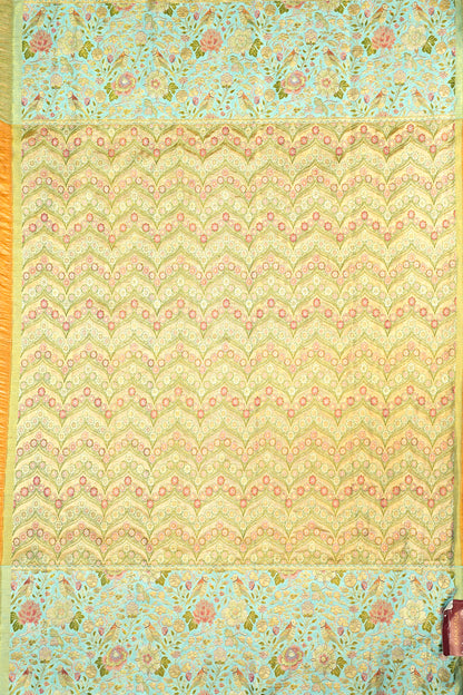 Kanchipuram Silk Tissue Jaal And Butta Green Saree - Not Allowed Online