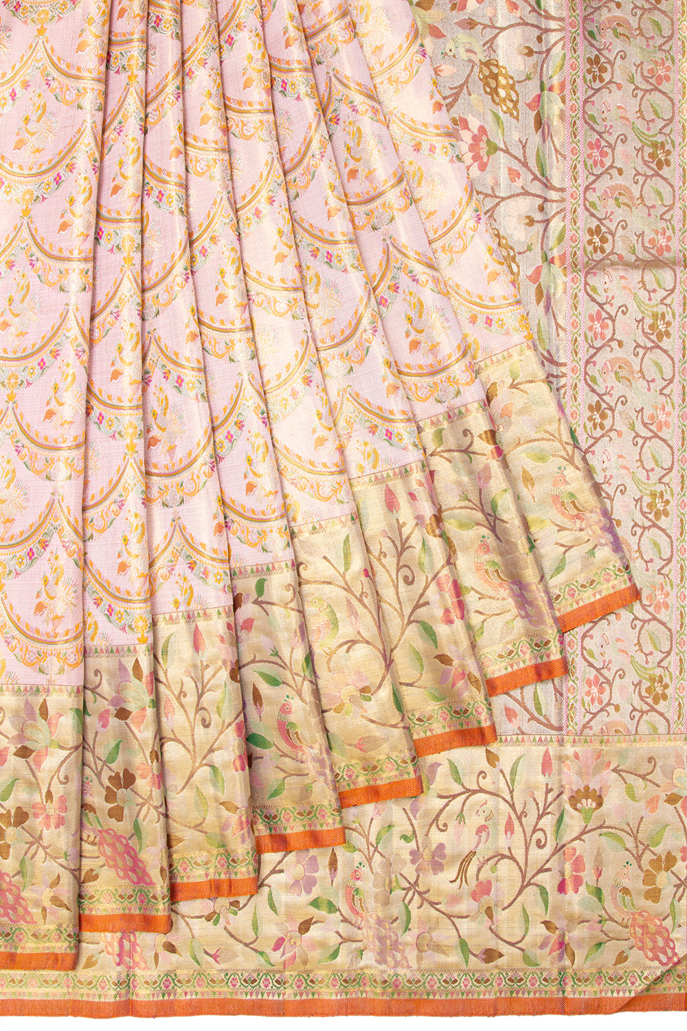Kanchipuram Silk Tissue Brocade Baby Pink Saree