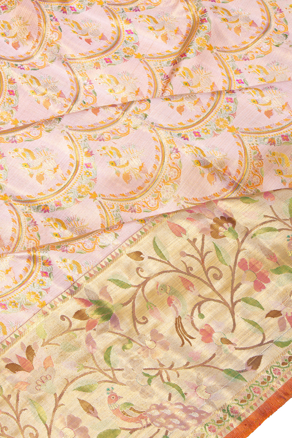 Kanchipuram Silk Tissue Brocade Baby Pink Saree - Not Allowed Online