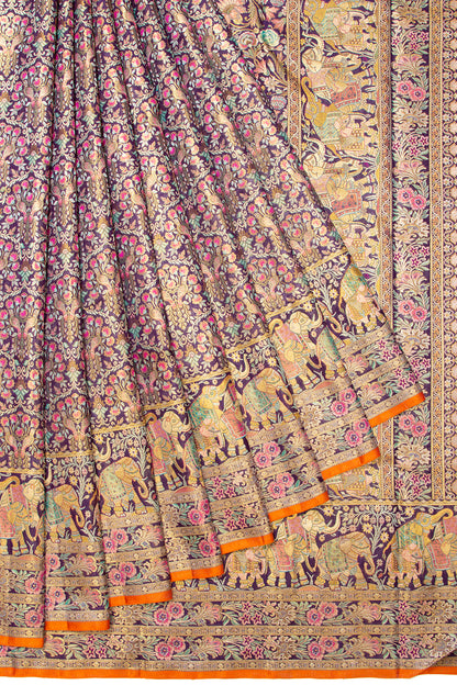 Kanchipuram Silk Brocade Dark Blue Saree