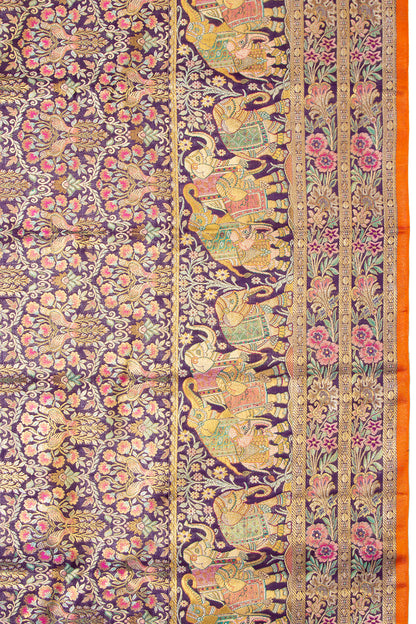 Kanchipuram Silk Brocade Dark Blue Saree - Not Allowed Online