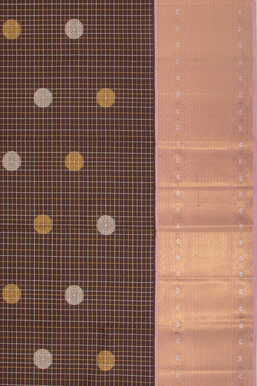 Kanchipuram Silk Checks And Butta Choco Brown Saree