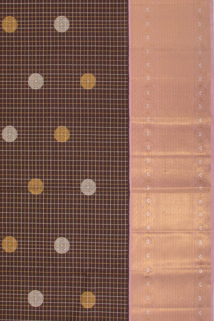 Kanchipuram Silk Checks And Butta Choco Brown Saree