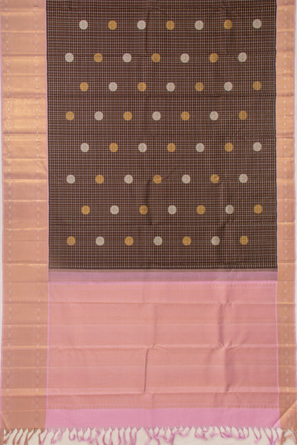 Kanchipuram Silk Checks And Butta Choco Brown Saree