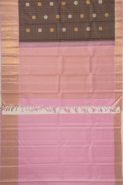 Kanchipuram Silk Checks And Butta Choco Brown Saree