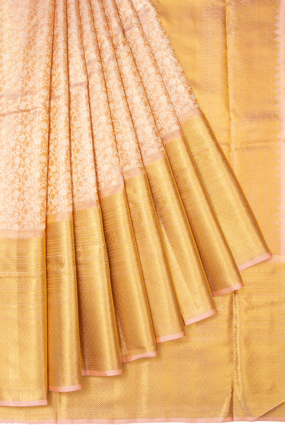 Kanchipuram Silk Tissue Jaal Peach Saree