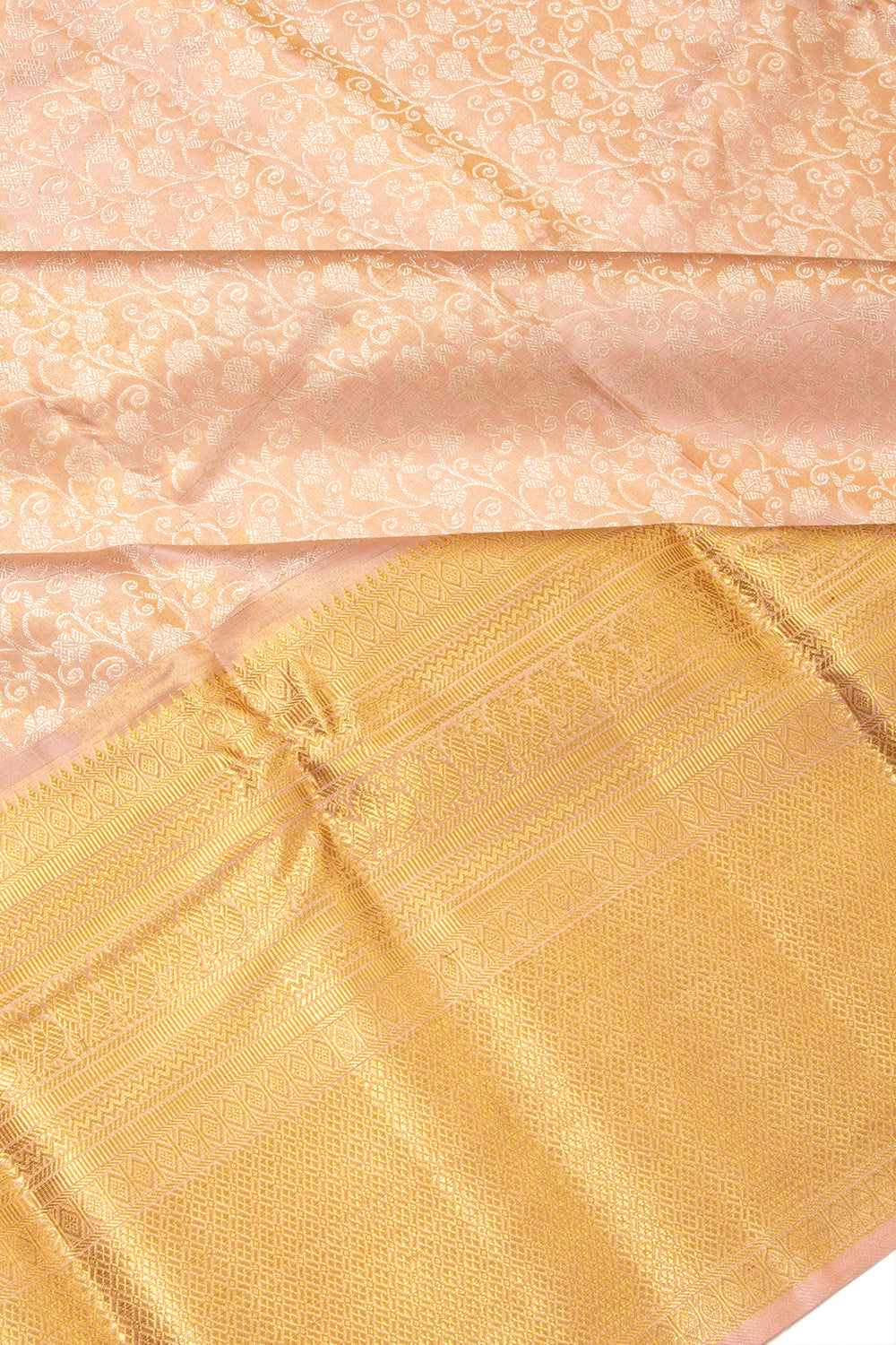 Kanchipuram Silk Tissue Jaal Peach Saree