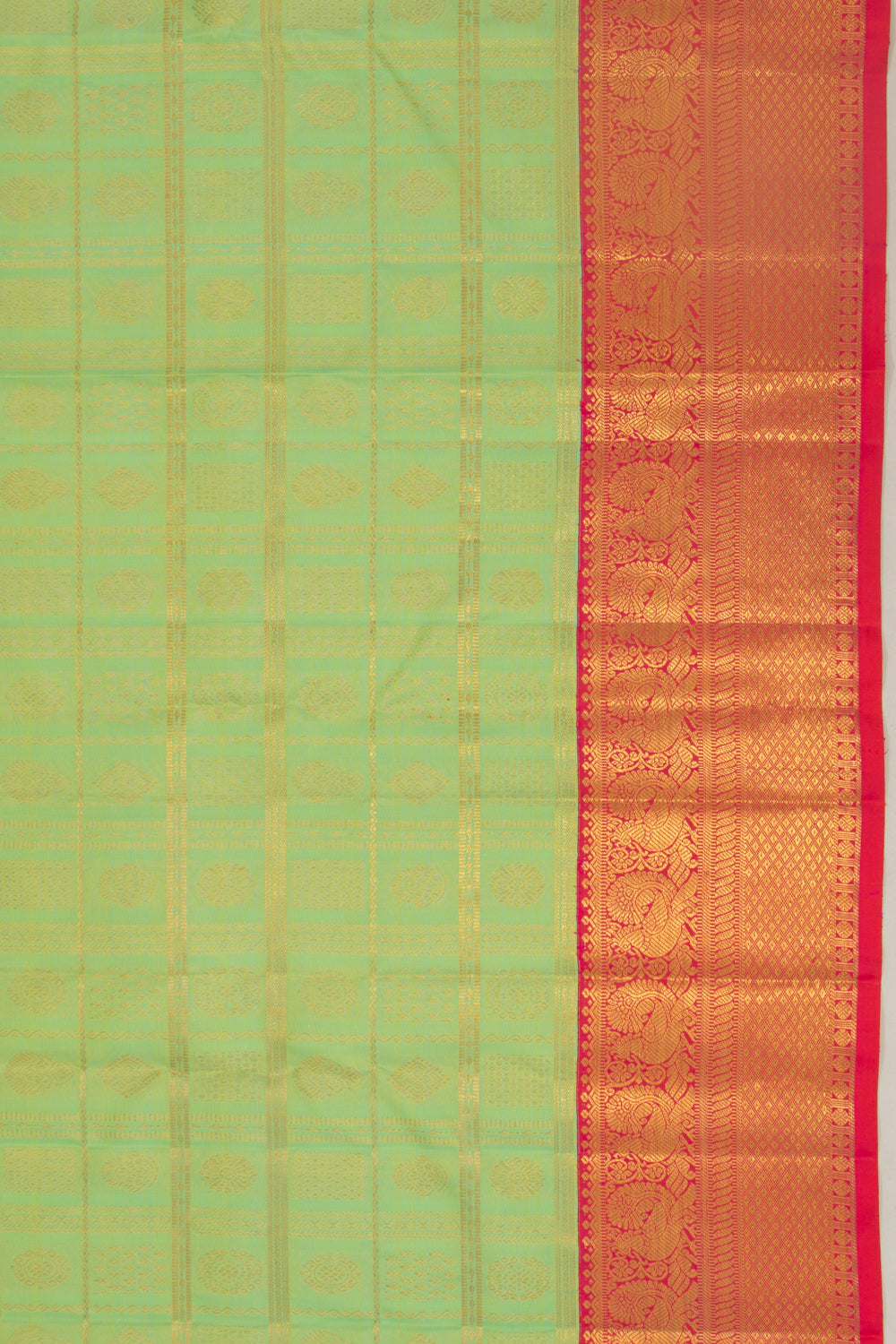 Kanchipuram Silk Checks And Butta Green Saree