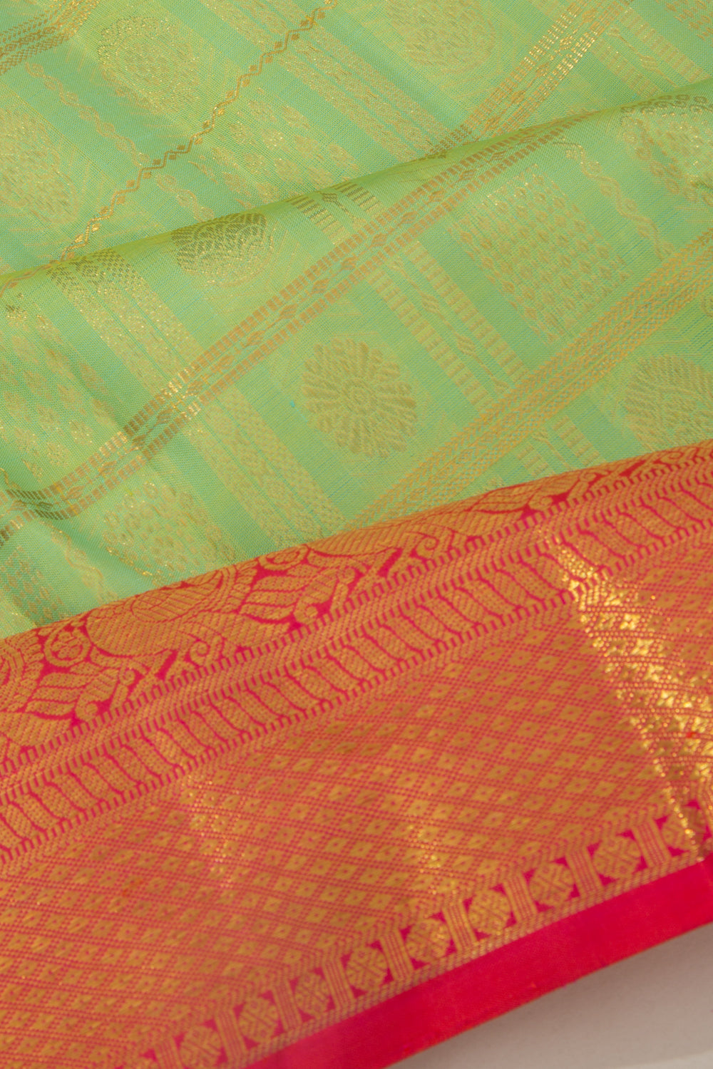 Kanchipuram Silk Checks And Butta Green Saree