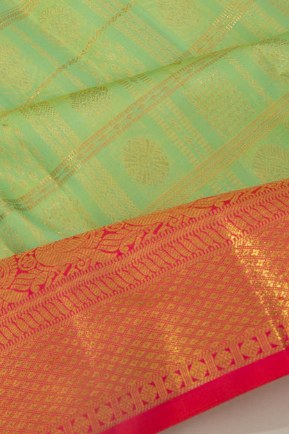 Kanchipuram Silk Checks And Butta Green Saree