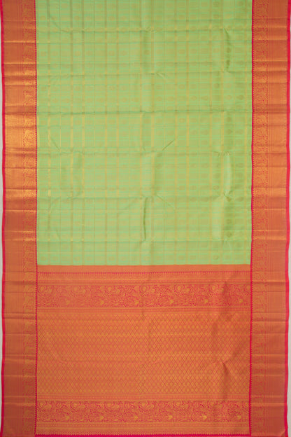 Kanchipuram Silk Checks And Butta Green Saree