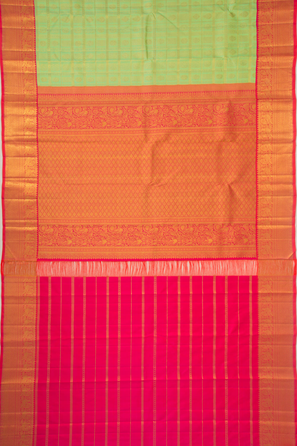 Kanchipuram Silk Checks And Butta Green Saree