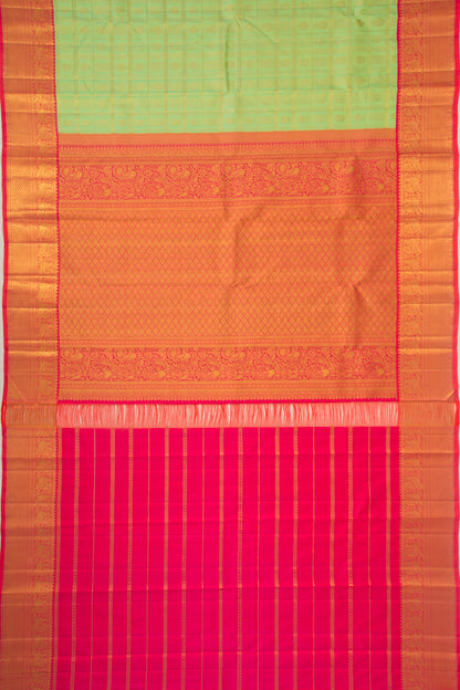 Kanchipuram Silk Checks And Butta Green Saree