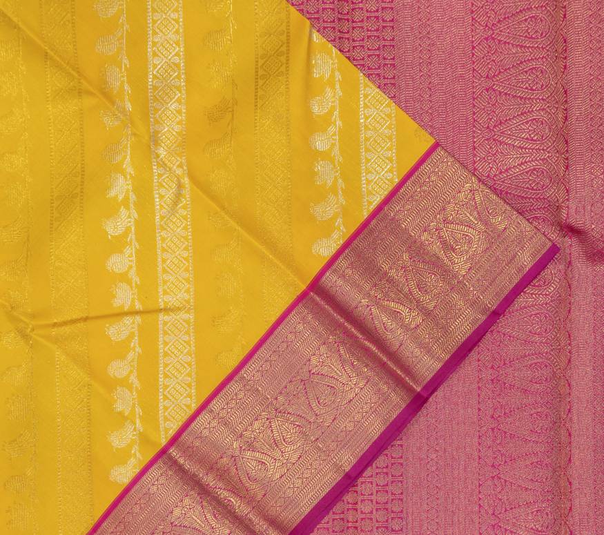 Kanchipuram Silk Lines Yellow Saree