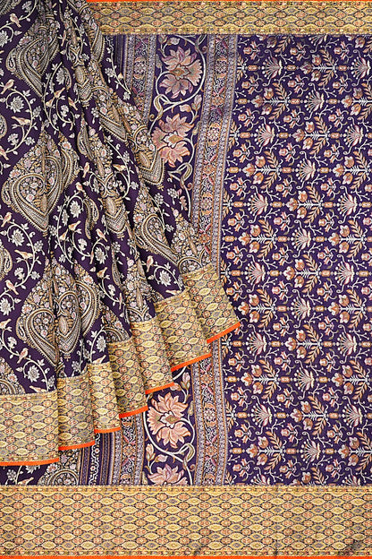 Kanchipuram Silk Brocade Dark Blue Saree