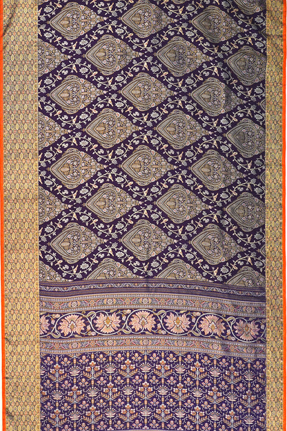 Kanchipuram Silk Brocade Dark Blue Saree - Not Allowed Online