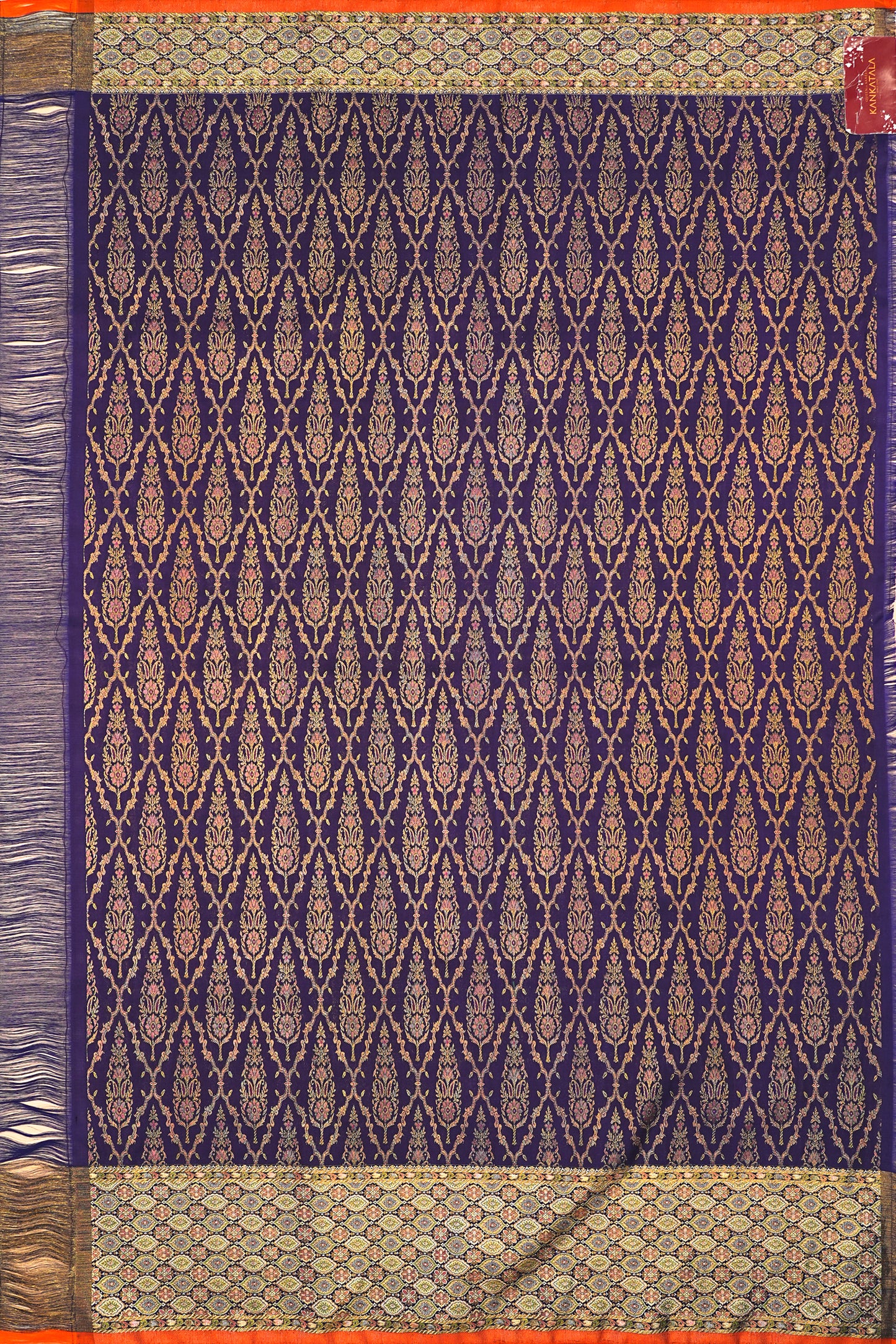 Kanchipuram Silk Brocade Dark Blue Saree - Not Allowed Online