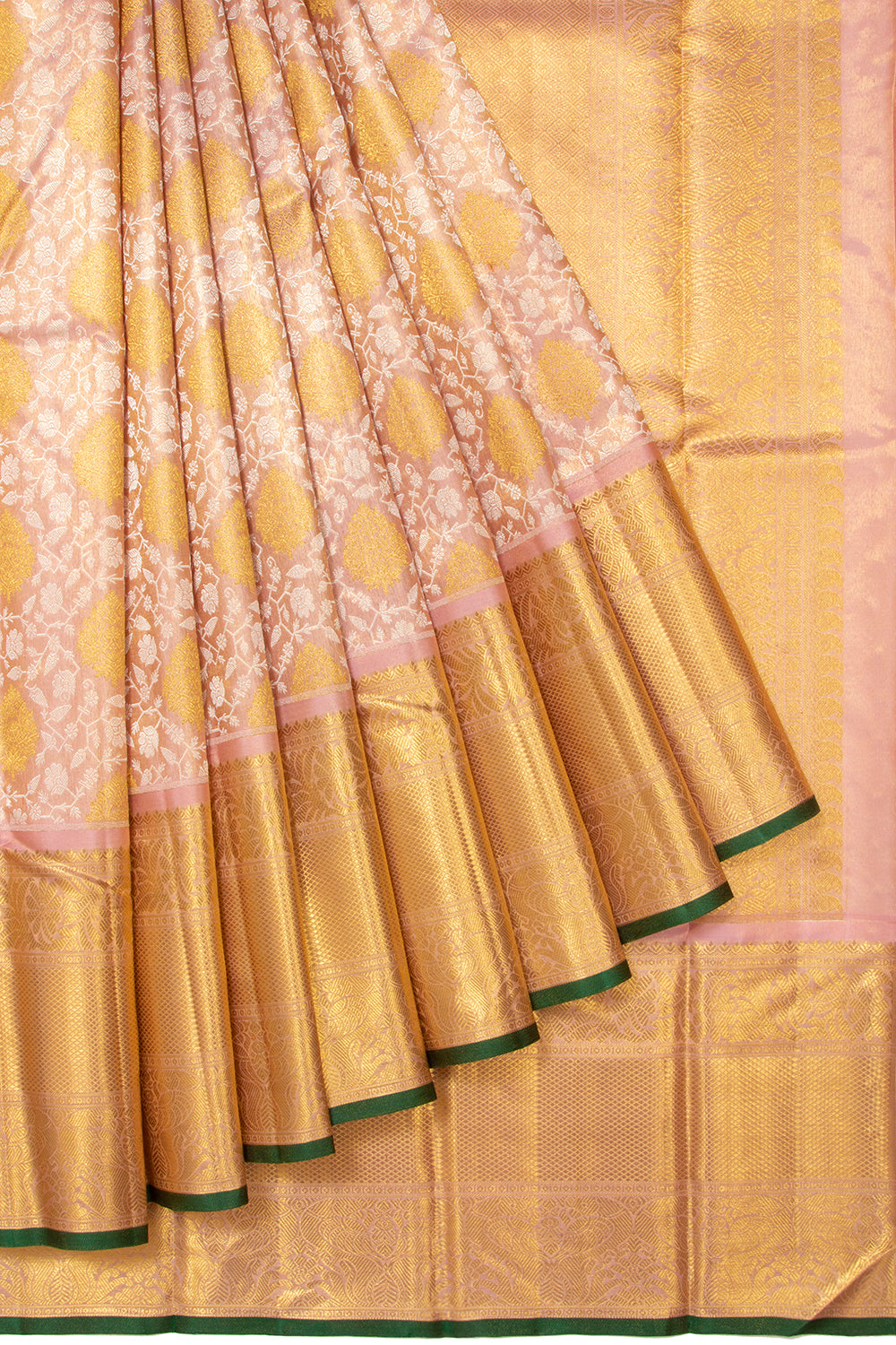 Kanchipuram Silk Tissue Brocade Peach Saree