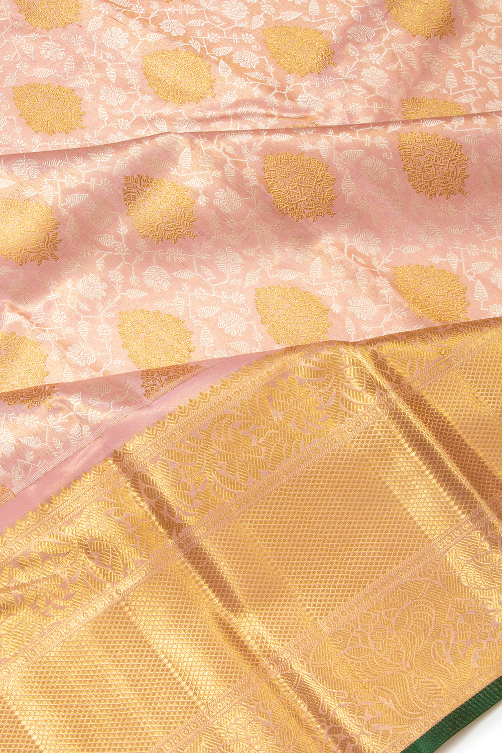 Kanchipuram Silk Tissue Brocade Peach Saree