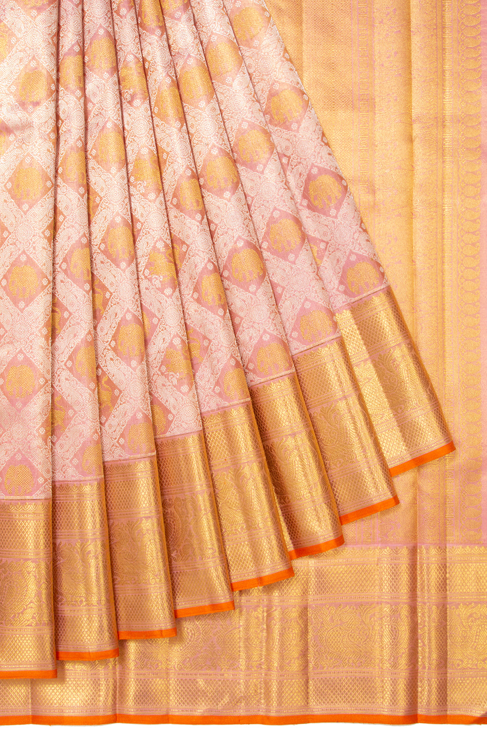 Kanchipuram Silk Tissue Brocade Pink Saree