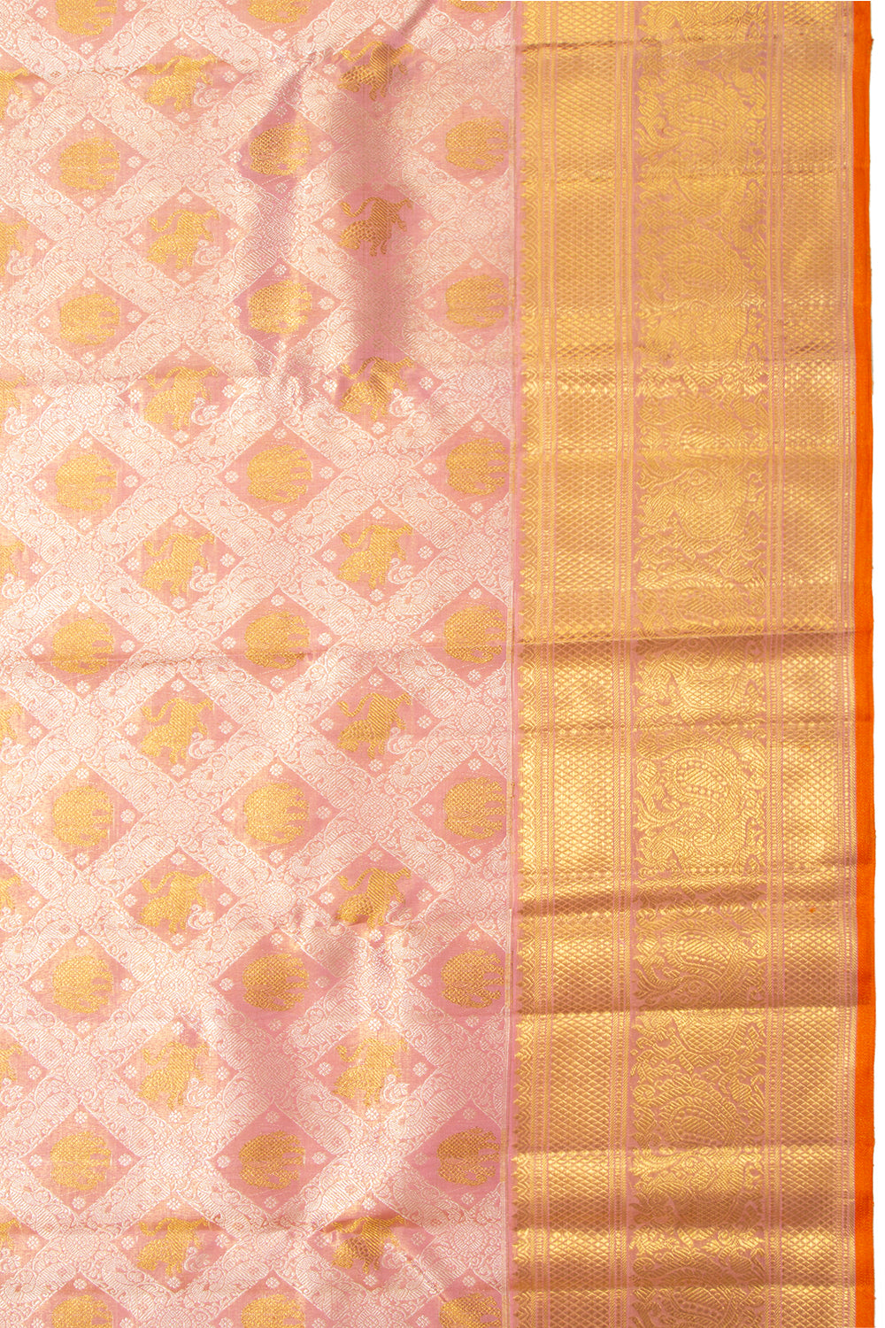 Kanchipuram Silk Tissue Brocade Pink Saree