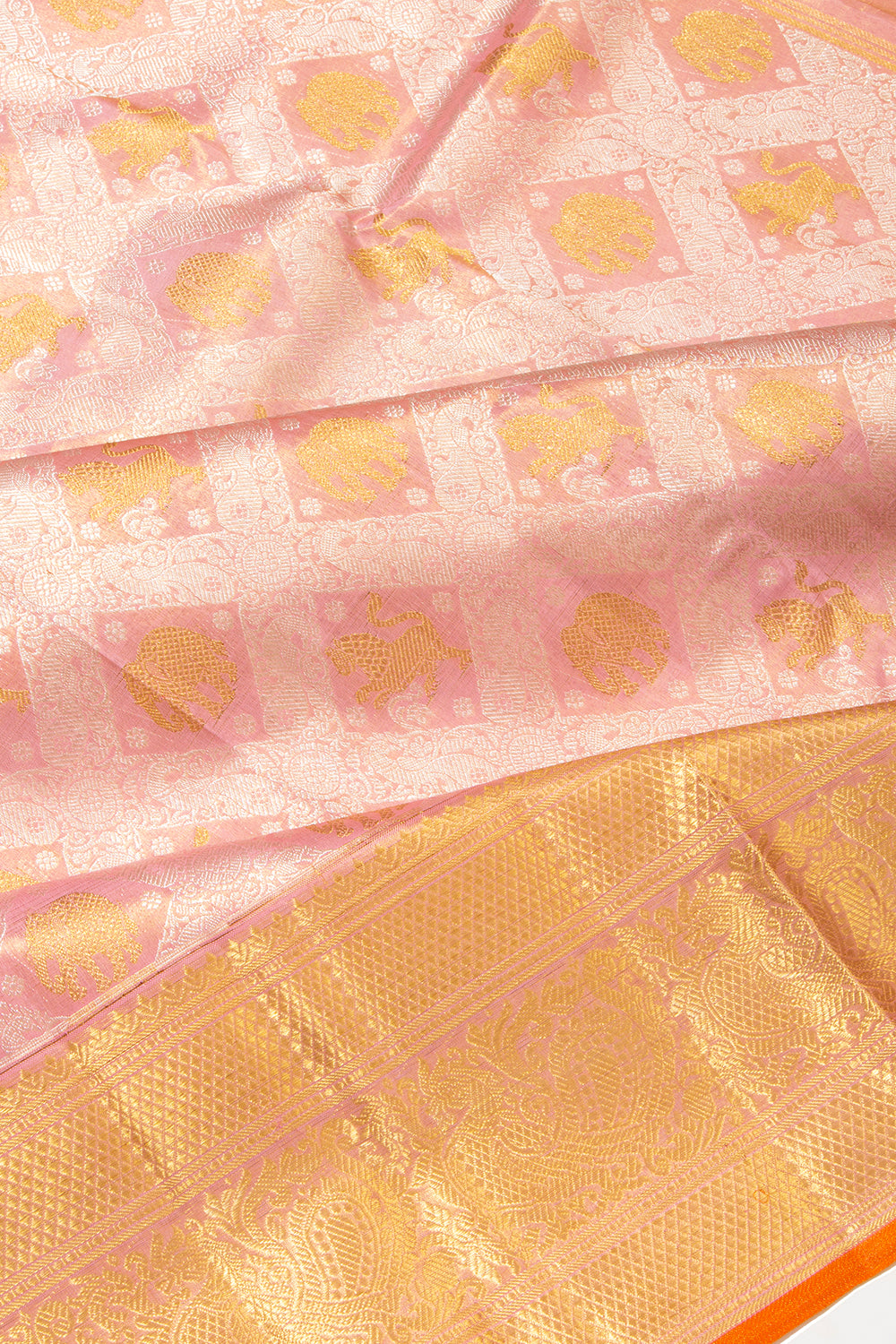 Kanchipuram Silk Tissue Brocade Pink Saree