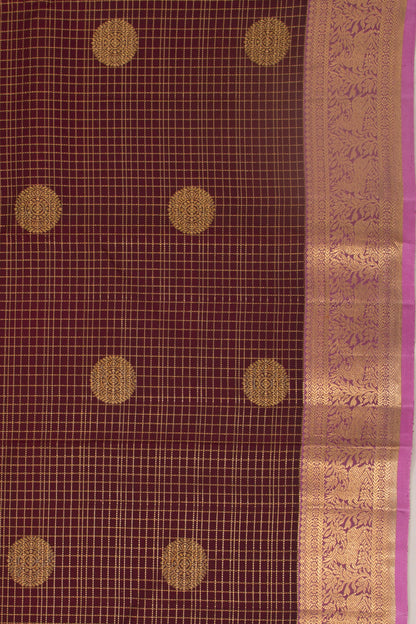 Kanchipuram Silk Checks And Butta Brown Saree