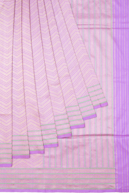 Banarasi Silk Tissue Zig Zag Lines Lavender Saree
