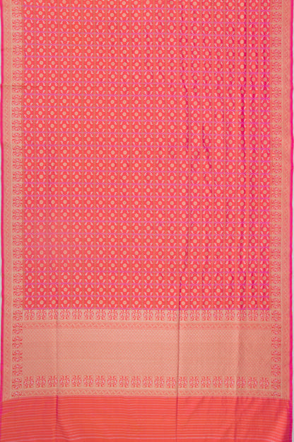 Banarasi Silk Checks And Butta Dual Tone Pink And Orange Saree
