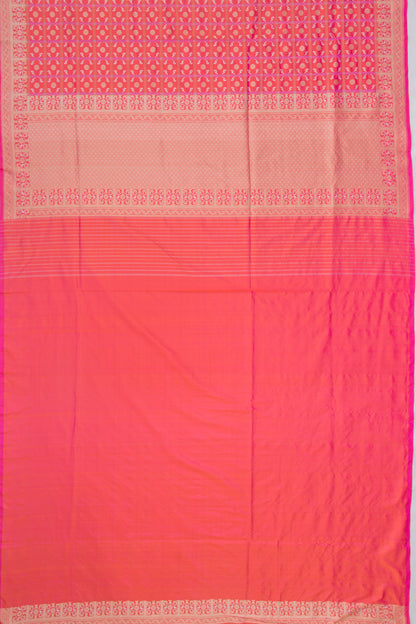 Banarasi Silk Checks And Butta Dual Tone Pink And Orange Saree