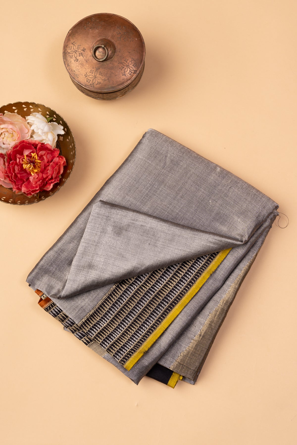 Kanchipuram Silk Tissue Plain Grey Saree
