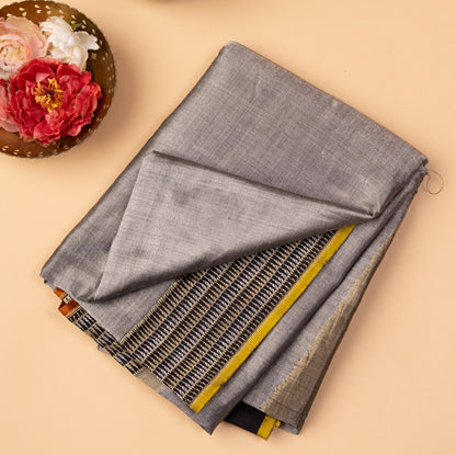 Kanchipuram Silk Tissue Plain Grey Saree