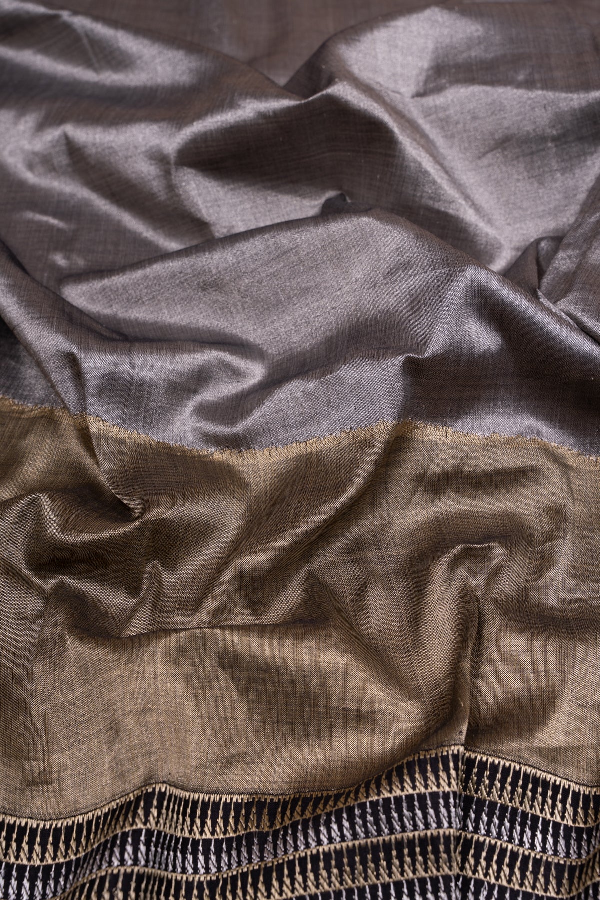 Kanchipuram Silk Tissue Plain Grey Saree