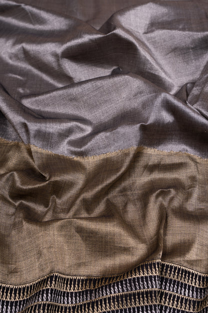 Kanchipuram Silk Tissue Plain Grey Saree