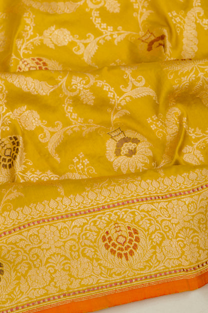 Banarasi Silk Jaal Yellow Saree