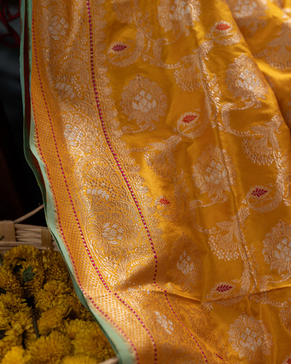 Banarasi Silk Jaal Mustard Yellow Saree