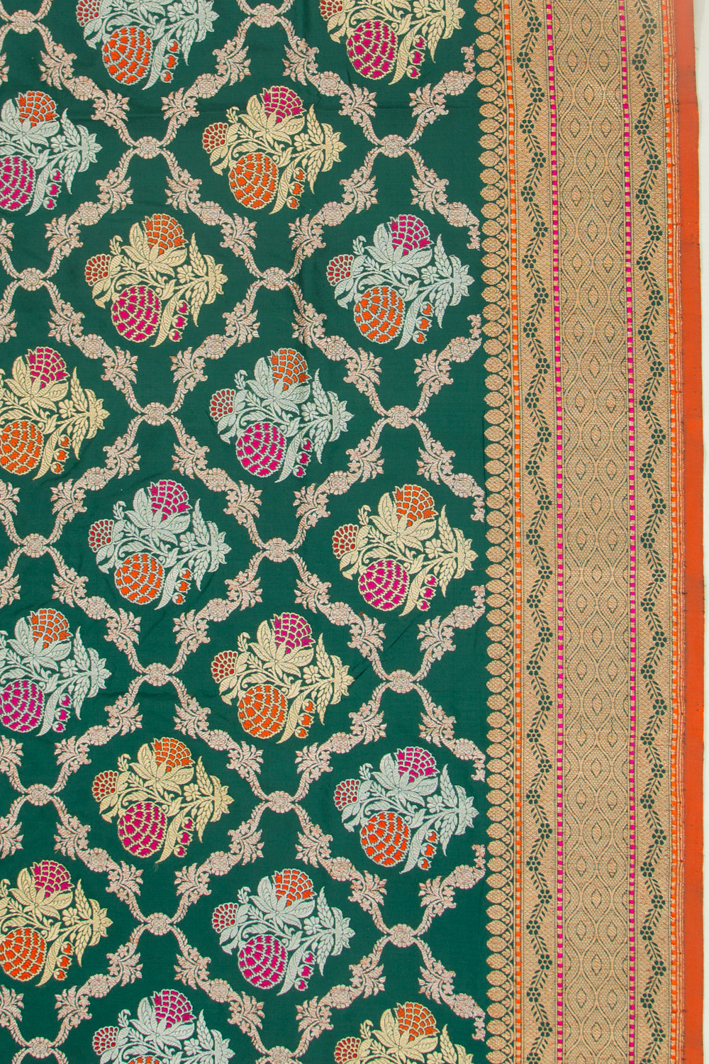 Banarasi Silk Brocade Bottle Green Saree