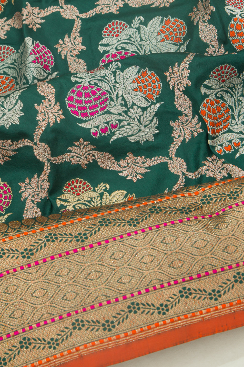 Banarasi Silk Brocade Bottle Green Saree