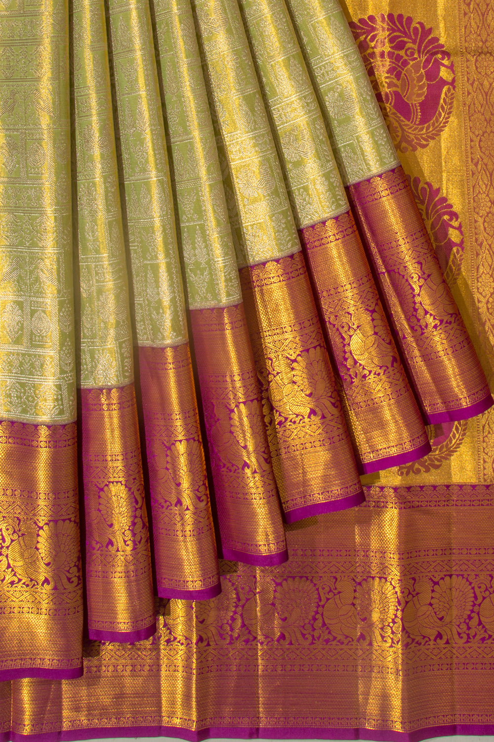 Taranga Kanchi Silk Tissue Brocade Green Saree