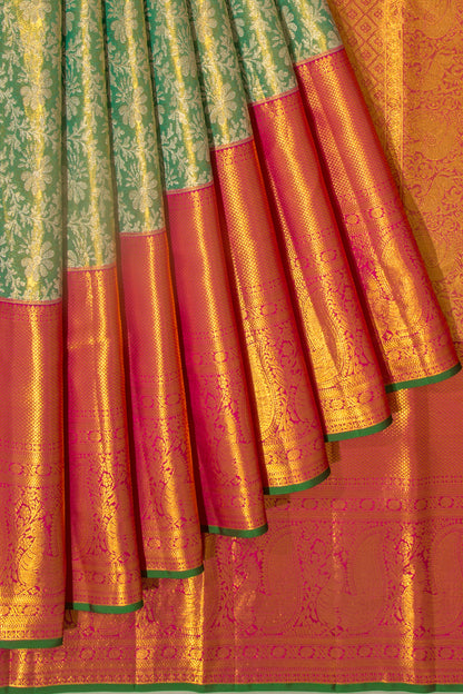 Taranga Kanchi Silk Tissue Brocade Green Saree