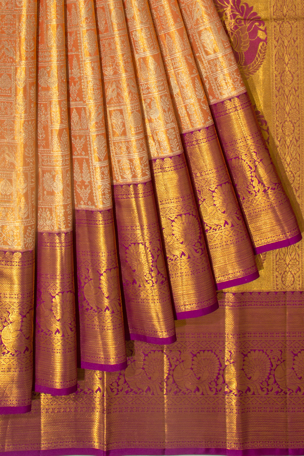 Taranga Kanchi Silk Tissue Brocade Orange Saree