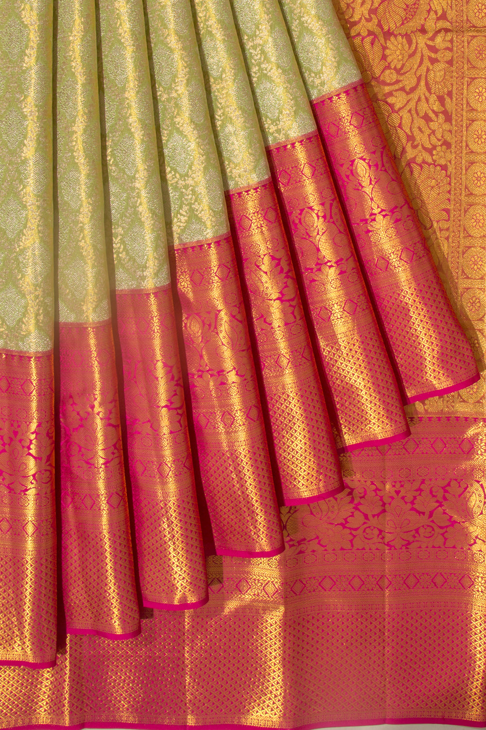 Taranga Kanchi Silk Tissue Brocade Green Saree