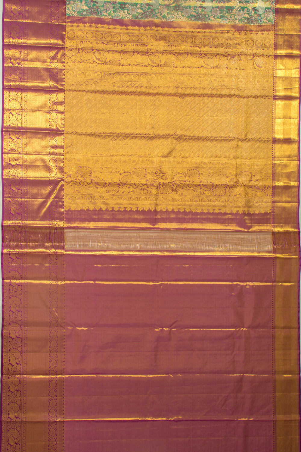 Taranga Kanchi Silk Tissue Brocade Green Saree